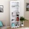 72" White Wood Bookcase with 5 Removable-Adjustable Shelves and Open Back Soft Arch Accents